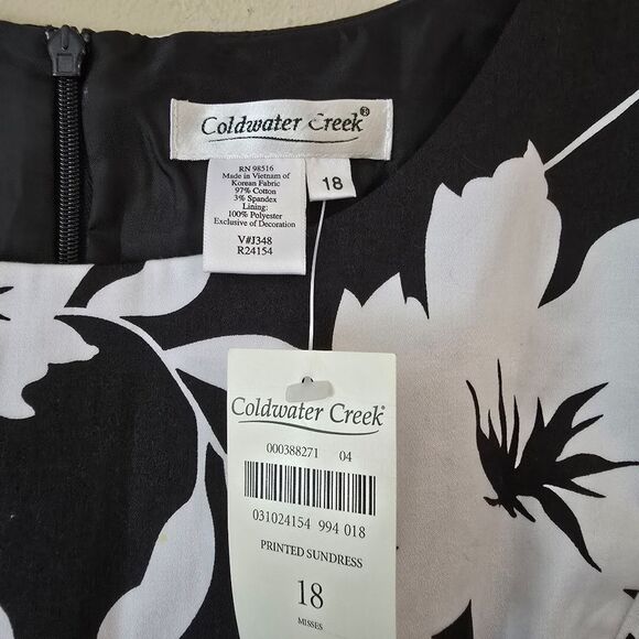 Coldwater Creek Women's Midi Dress Size 18 Floral Print Black White Modest - Picture 3 of 5